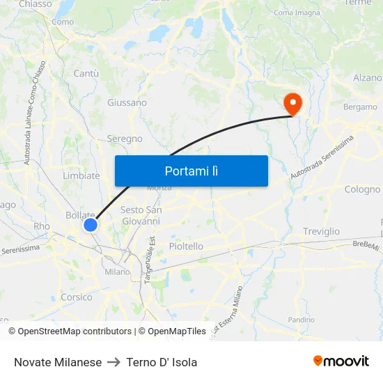 Novate Milanese to Terno D' Isola map