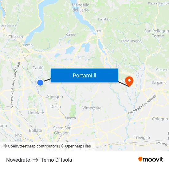 Novedrate to Terno D' Isola map