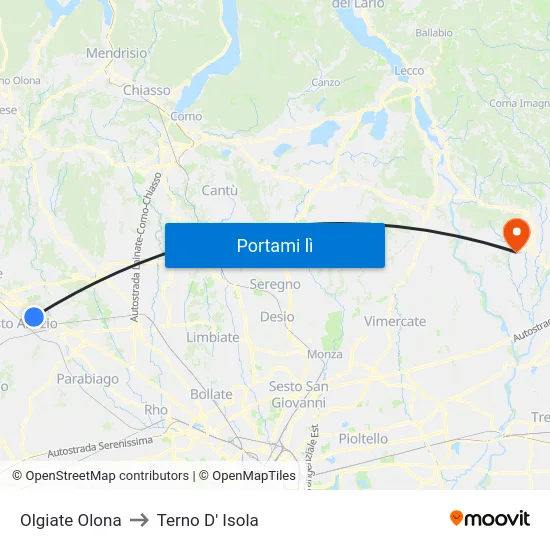 Olgiate Olona to Terno D' Isola map
