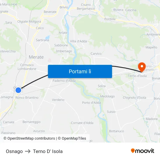 Osnago to Terno D' Isola map