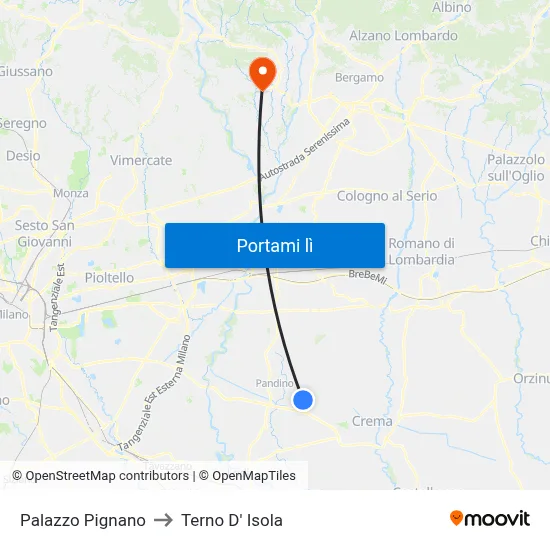 Palazzo Pignano to Terno D' Isola map