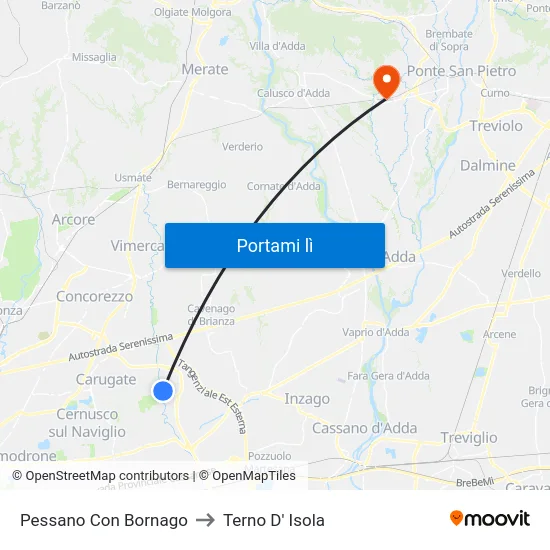 Pessano Con Bornago to Terno D' Isola map