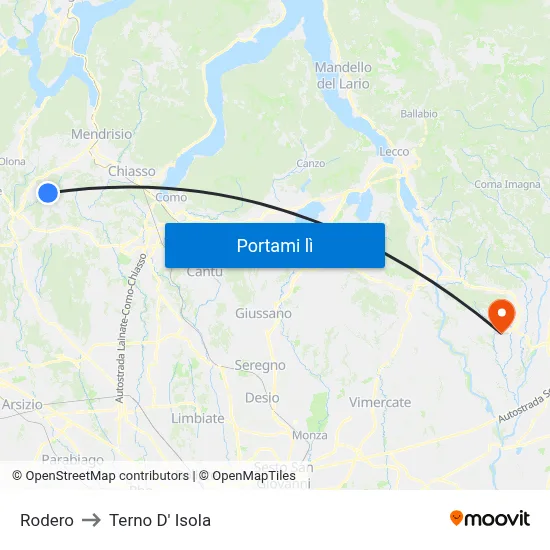 Rodero to Terno D' Isola map