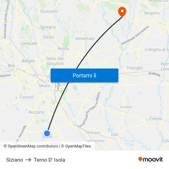 Siziano to Terno D' Isola map