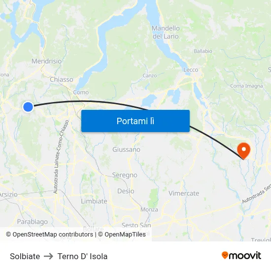 Solbiate to Terno D' Isola map