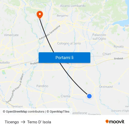 Ticengo to Terno D' Isola map