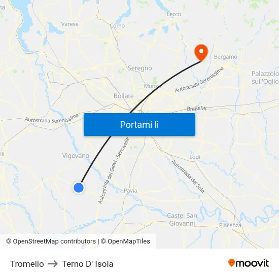 Tromello to Terno D' Isola map