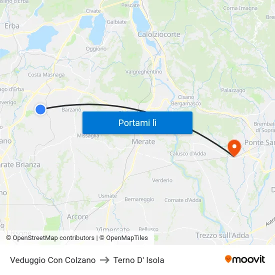 Veduggio Con Colzano to Terno D' Isola map