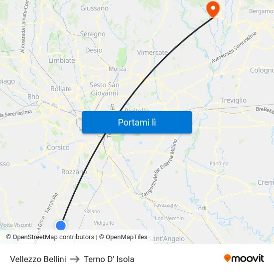 Vellezzo Bellini to Terno D' Isola map