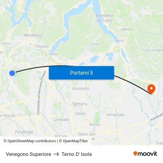 Venegono Superiore to Terno D' Isola map