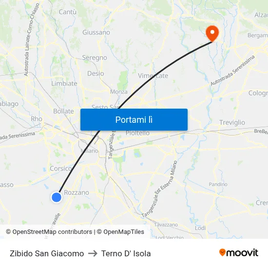 Zibido San Giacomo to Terno D' Isola map