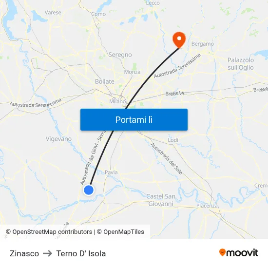 Zinasco to Terno D' Isola map