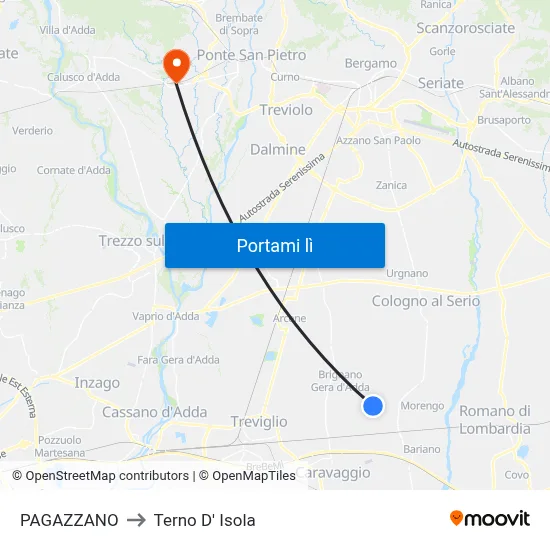 PAGAZZANO to Terno D' Isola map