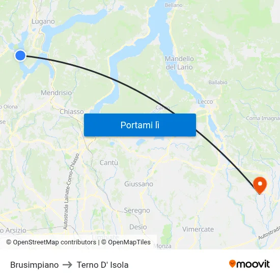 Brusimpiano to Terno D' Isola map