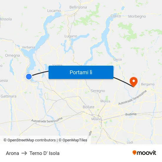 Arona to Terno D' Isola map