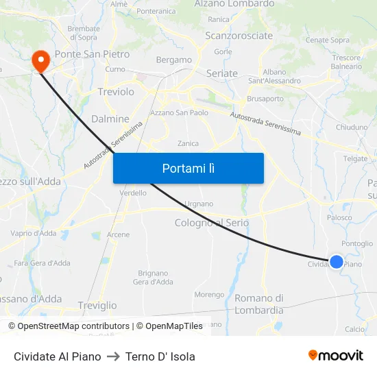 Cividate Al Piano to Terno D' Isola map