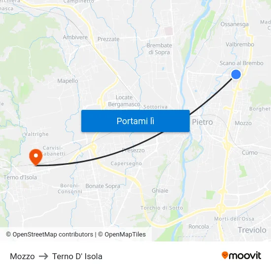Mozzo to Terno D' Isola map