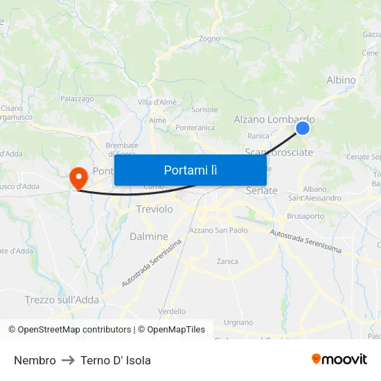 Nembro to Terno D' Isola map