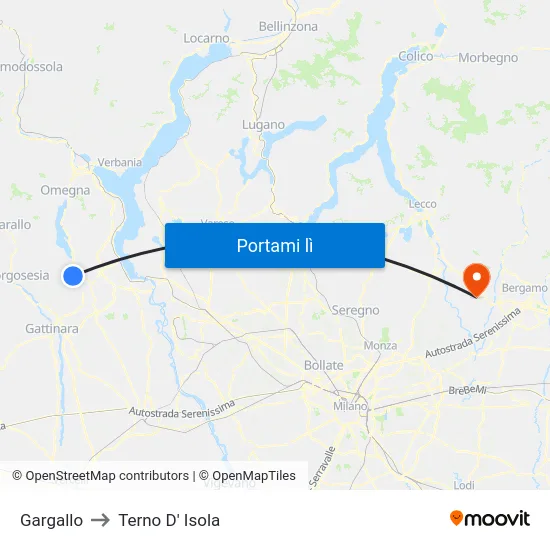 Gargallo to Terno D' Isola map