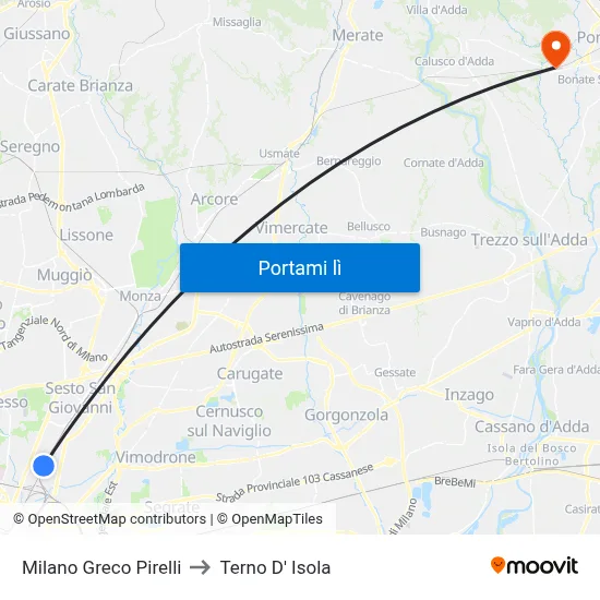 Milano Greco Pirelli to Terno D' Isola map