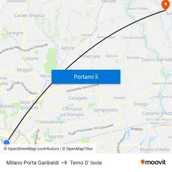 Milano Porta Garibaldi to Terno D' Isola map