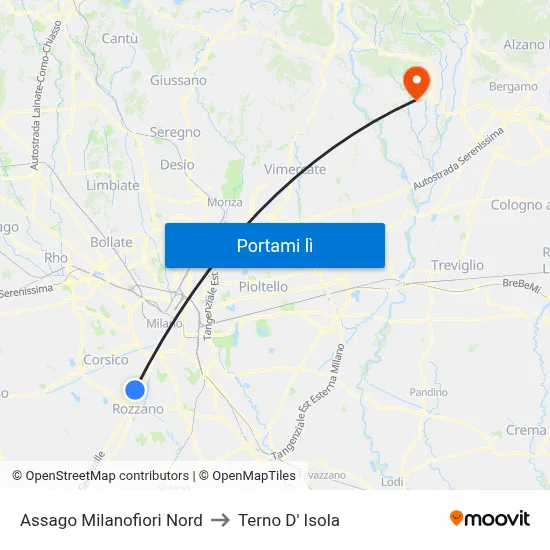 Assago Milanofiori Nord to Terno D' Isola map
