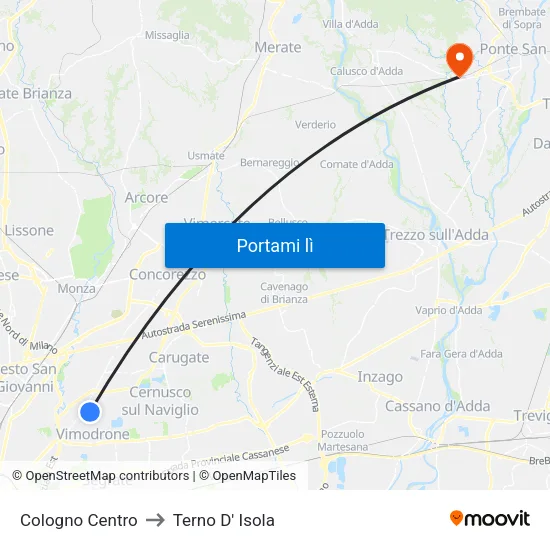 Cologno Centro to Terno D' Isola map