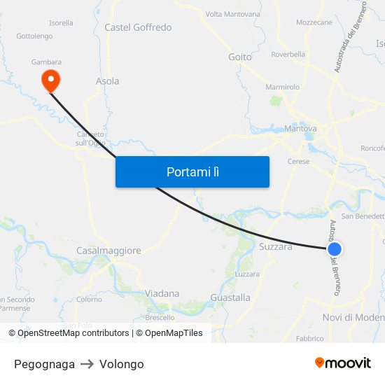 Pegognaga to Volongo map