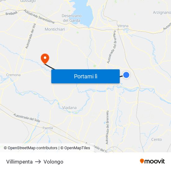 Villimpenta to Volongo map