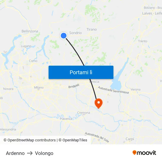 Ardenno to Volongo map