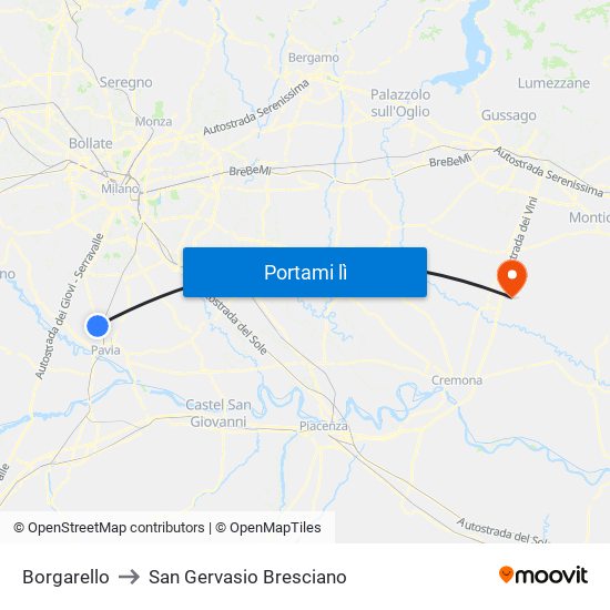 Borgarello to San Gervasio Bresciano map