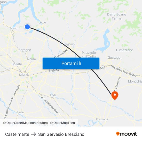 Castelmarte to San Gervasio Bresciano map