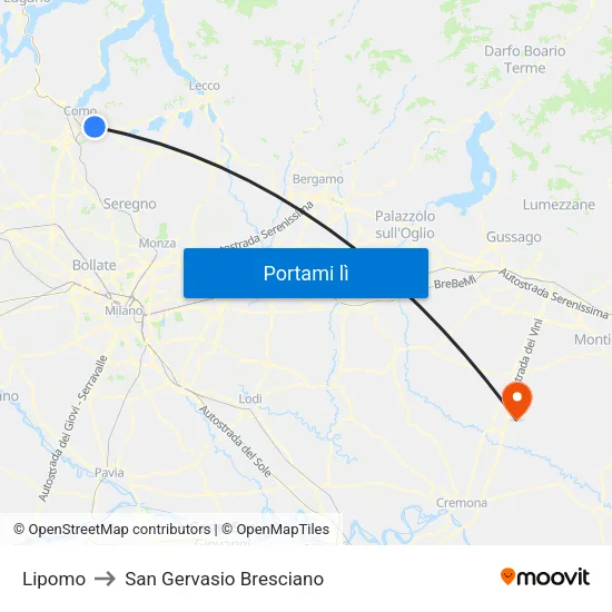 Lipomo to San Gervasio Bresciano map