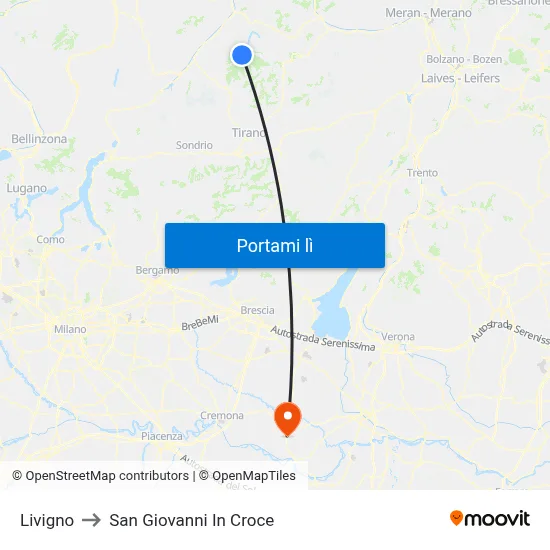 Livigno to San Giovanni In Croce map