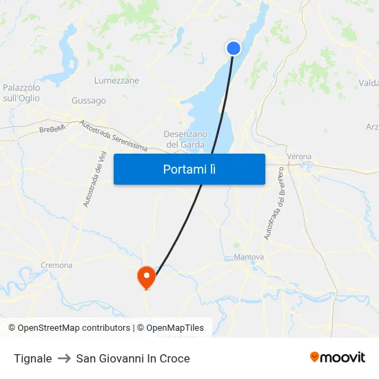 Tignale to San Giovanni In Croce map
