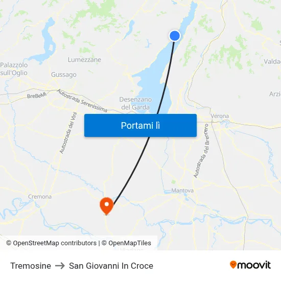 Tremosine to San Giovanni In Croce map