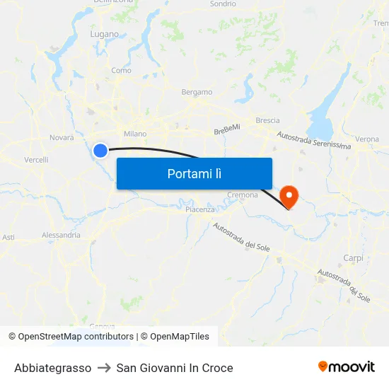 Abbiategrasso to San Giovanni In Croce map