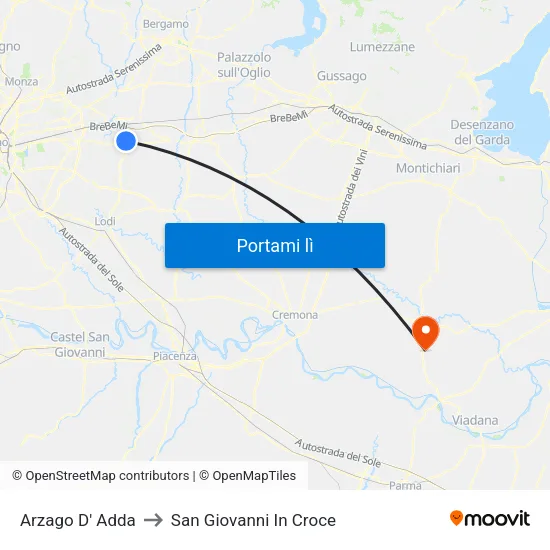 Arzago D' Adda to San Giovanni In Croce map