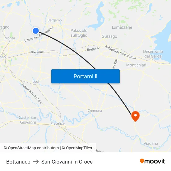 Bottanuco to San Giovanni In Croce map