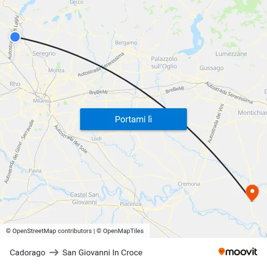 Cadorago to San Giovanni In Croce map