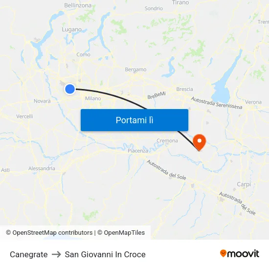 Canegrate to San Giovanni In Croce map
