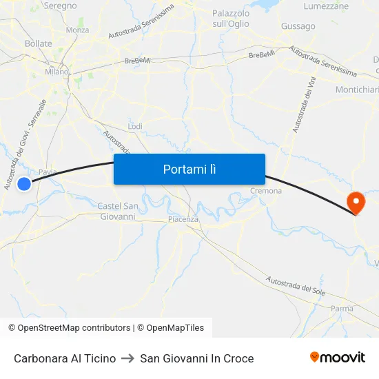 Carbonara Al Ticino to San Giovanni In Croce map