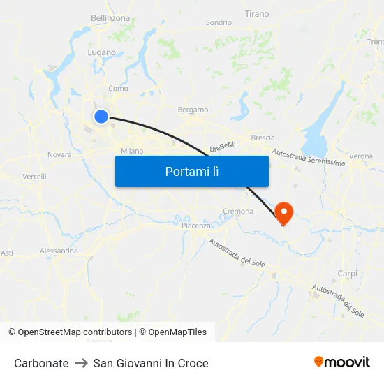 Carbonate to San Giovanni In Croce map