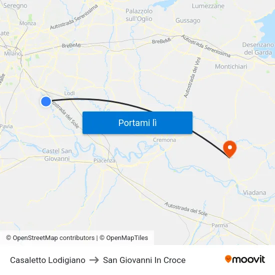 Casaletto Lodigiano to San Giovanni In Croce map