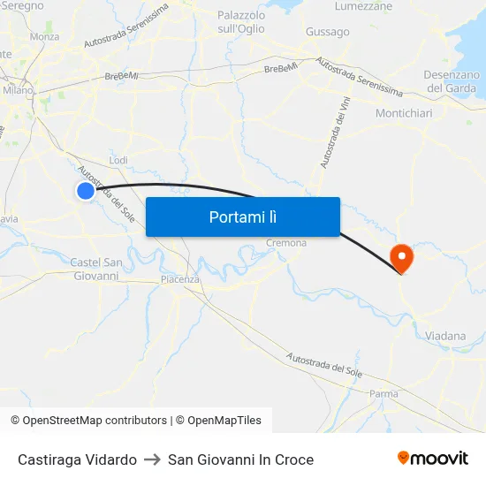 Castiraga Vidardo to San Giovanni In Croce map