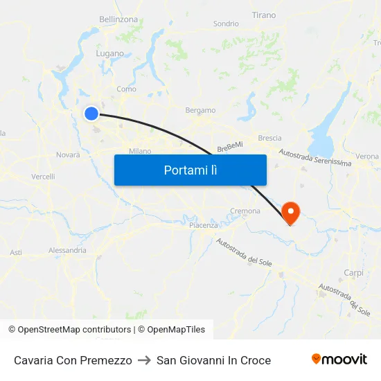 Cavaria Con Premezzo to San Giovanni In Croce map