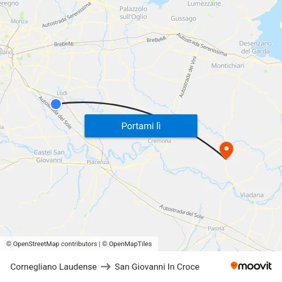 Cornegliano Laudense to San Giovanni In Croce map