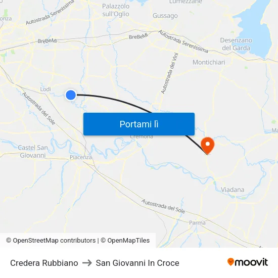 Credera Rubbiano to San Giovanni In Croce map