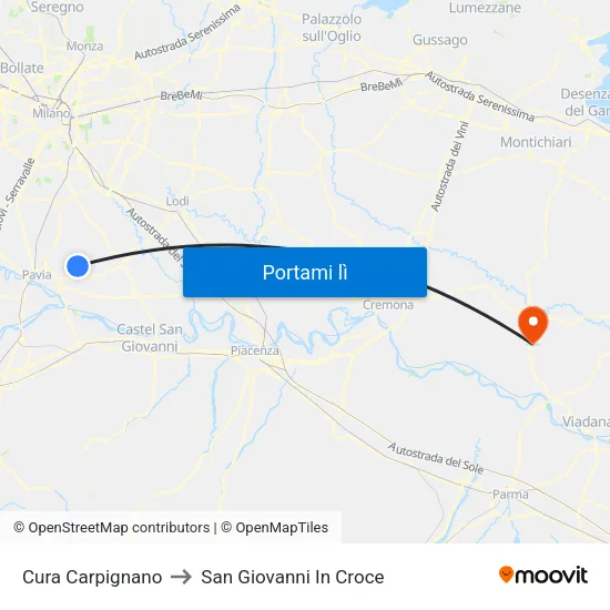 Cura Carpignano to San Giovanni In Croce map