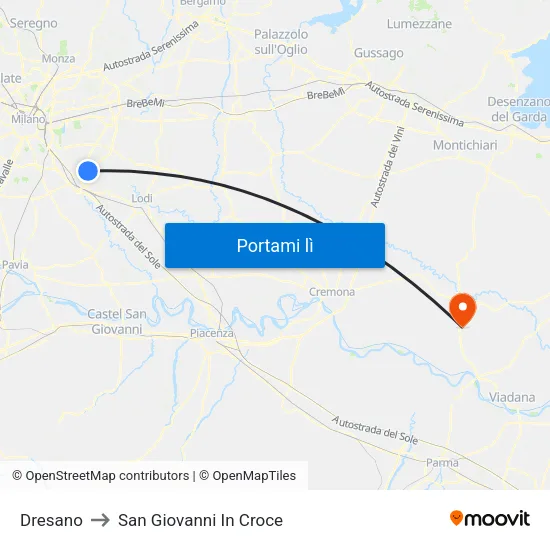 Dresano to San Giovanni In Croce map